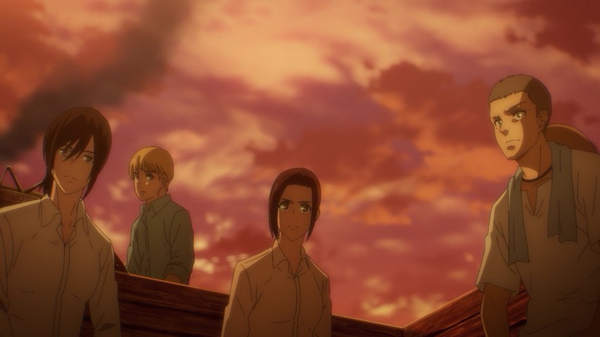 Mikasa mostra o símbolo da família Azumabito - Shingeki no Kyojin 4  Temporada Episódio 10 